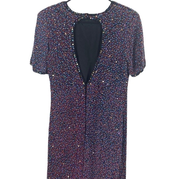 Vintage 80’s Heavy Hand Beaded and Sequinned Dress Size M - Picture 5 of 11